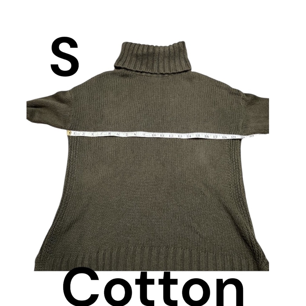HALOGEN Green Long Knit Turtleneck Sweater Size S Hi Low **Deep Olive Green